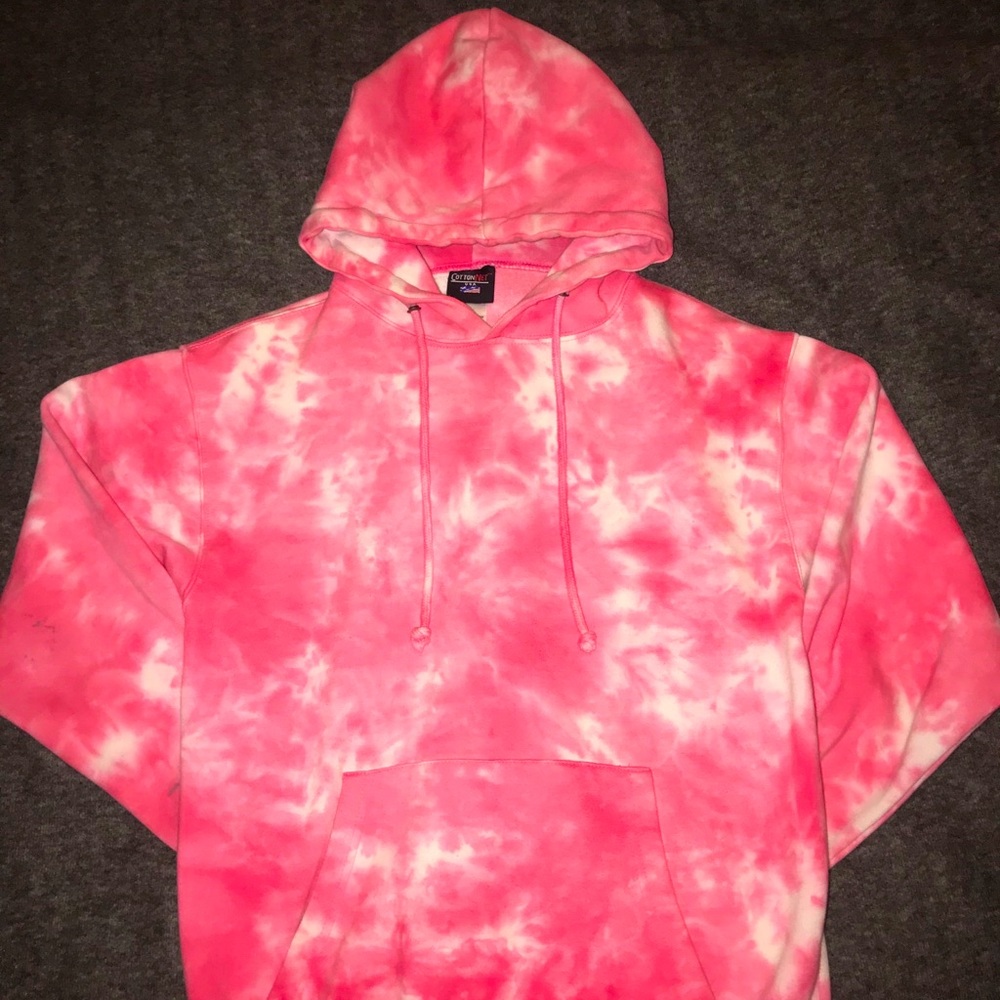 Pink and White tie-dye Hoodie